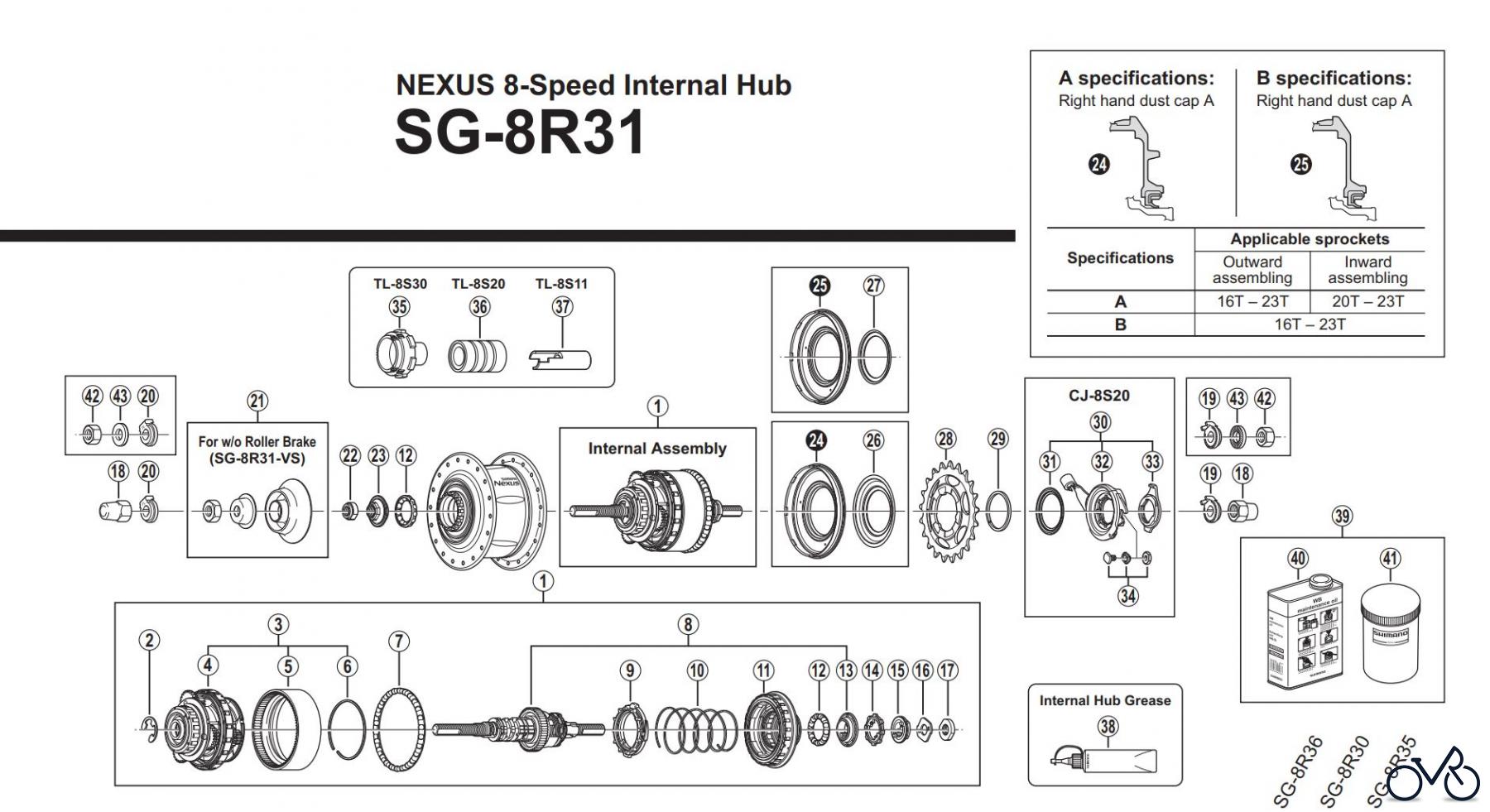  Shimano SG Getriebenabe /Nabenschaltung SG-8R31 NEXUS 8-Speed Internal Hub