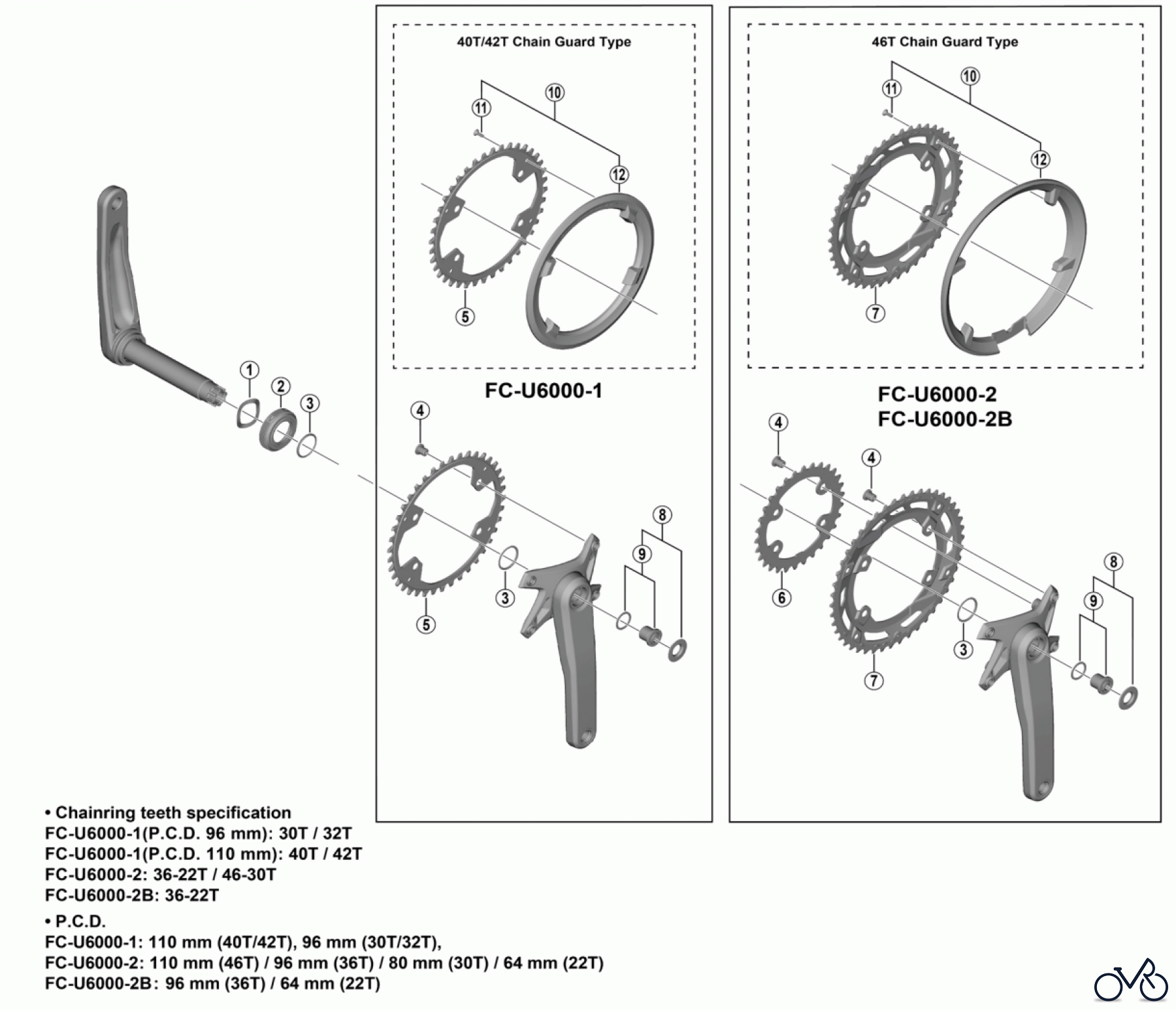  Shimano FC Front Chainwheel - Kurbelsatz, Vorderes Kettenblatt FC-U6000-1, FC-U6000-2, FC-U6000-2B