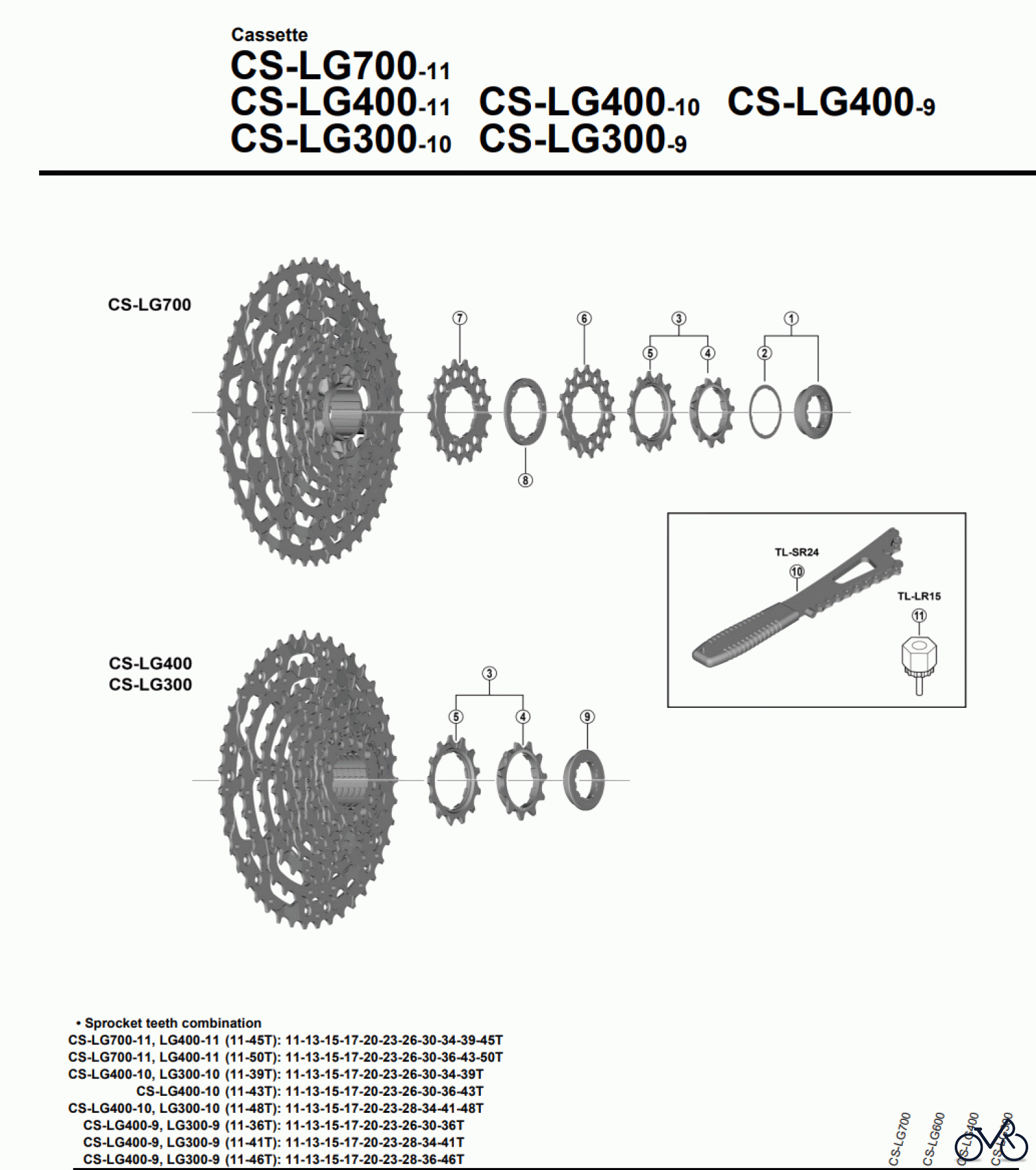  Shimano CS Cassette / Zahnkranz CS-LG700-11 CS-LG400-11 CS-LG400-10 CS-LG400-9 CS-LG300-10 CS-LG300-9